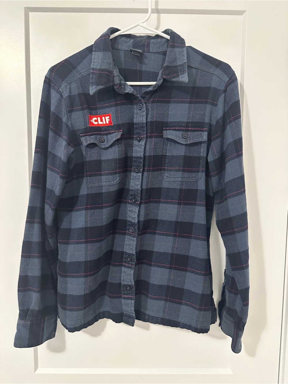 Patagonia x Clif Fjord Flannel Shirt Grey Black Pink Plaid Size 8 Women’s